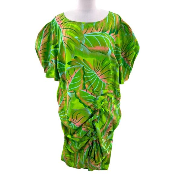 Anthropologie Farm Rio Green palm Leaf Print Dress puff sleeve sz 3x - Picture 5 of 11